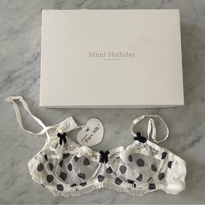 Mimi Holliday Damaris White Navy Polka Dot Bra NOS NWT